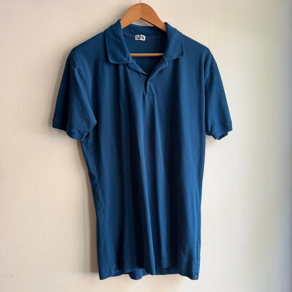 Son of a Tailor Supima Cotton Pique Polo Shirt Blue Medium Long SEE MEASUREMENTS